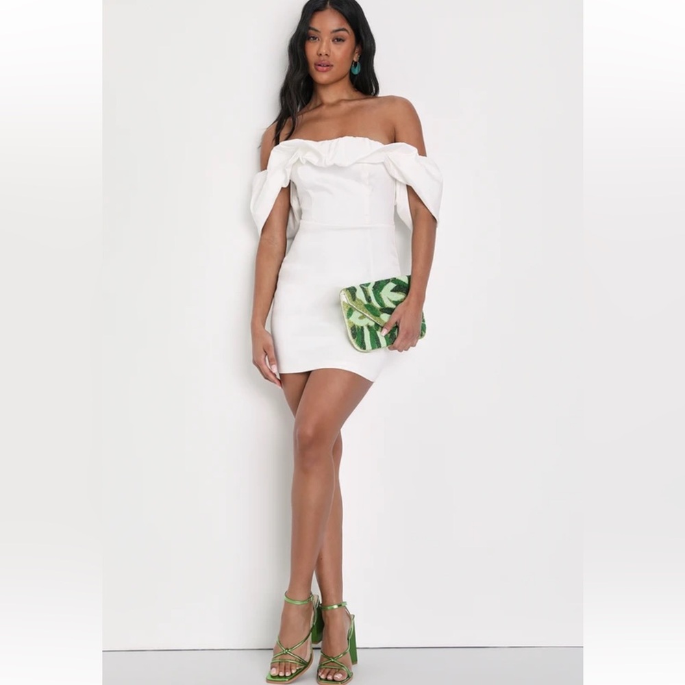 Lulus Fanciful Feat White Taffeta Off-the-Shoulder Bodycon Mini Dress
